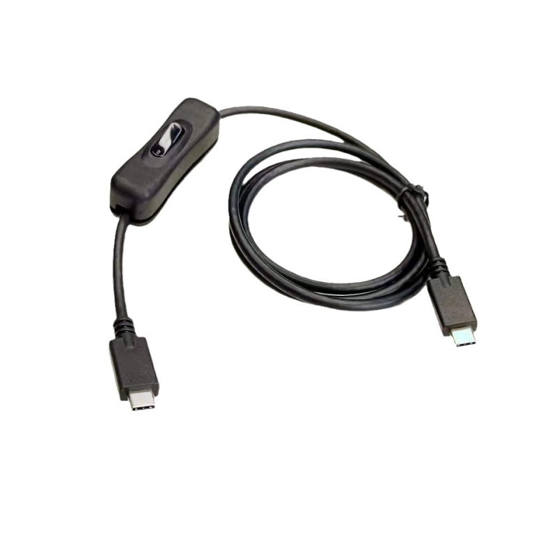 DS-C1 USB-C кабел с тройно свързване (мъжки–женски–мъжки) с превключвател, USB 3.2 данни, бързо зареждане до 5A, 4K изход за дисплей