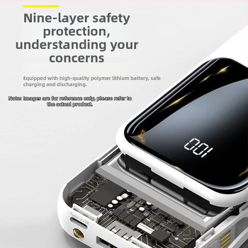 Powerbankas 20000mAh su įmontuotu kabeliu, QC2.0 greitas įkrovimas, 22,5W išvestis