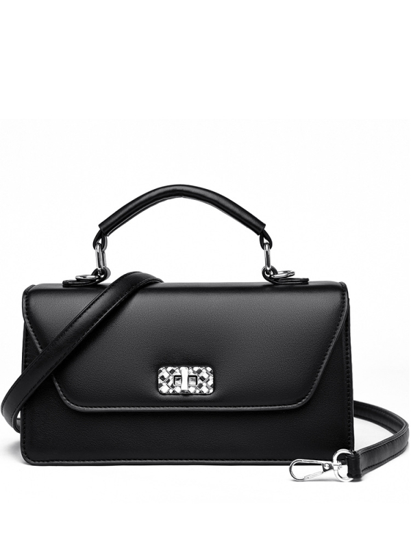 PU-ból készült váll- és keresztpántos táska - vízszintes négyzetes forma, zár, laminált cipzárral belső zseb, poliészter bélés, üzleti utakhoz és mindennapi használatra