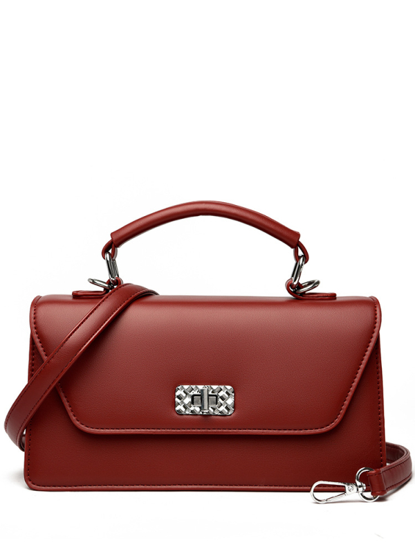 PU-ból készült váll- és keresztpántos táska - vízszintes négyzetes forma, zár, laminált cipzárral belső zseb, poliészter bélés, üzleti utakhoz és mindennapi használatra