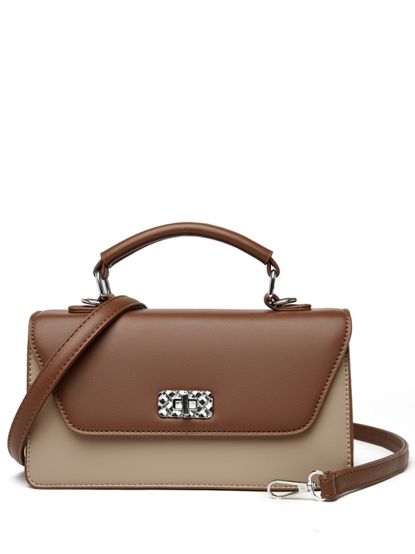 PU-ból készült váll- és keresztpántos táska - vízszintes négyzetes forma, zár, laminált cipzárral belső zseb, poliészter bélés, üzleti utakhoz és mindennapi használatra