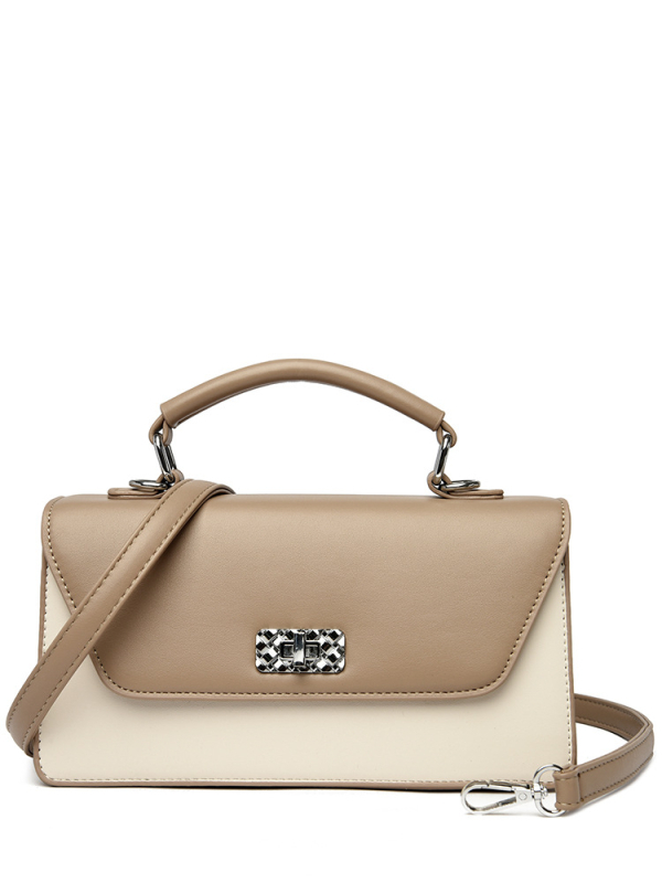 PU-ból készült váll- és keresztpántos táska - vízszintes négyzetes forma, zár, laminált cipzárral belső zseb, poliészter bélés, üzleti utakhoz és mindennapi használatra