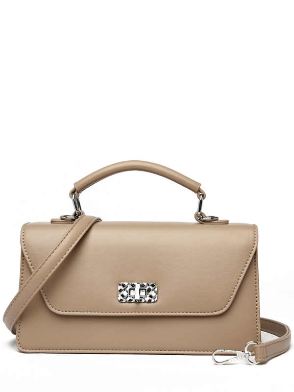 PU-ból készült váll- és keresztpántos táska - vízszintes négyzetes forma, zár, laminált cipzárral belső zseb, poliészter bélés, üzleti utakhoz és mindennapi használatra