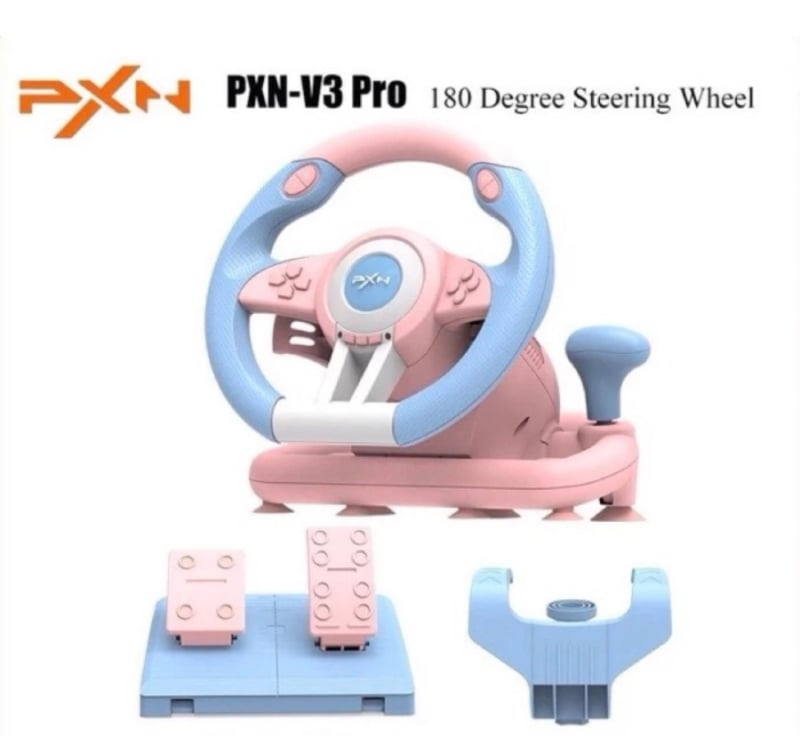 PXN-V3 lenktynių vairas PC/PS3/PS4/Xbox One/Switch – USB, ABS + metalas, Realus važiavimo simuliavimas