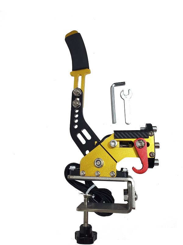 Βραχίονας στήριξης τιμονιού και βάσης καθίσματος με φρένο έλξης γραμμικού τύπου για drift παιχνίδια, USB PC διεπαφή, συμβατός με G25/G27/G29/G920/T300RS/T500RS/45B/T80, από αλουμίνιο και ανοξείδωτο ατσάλι, διαστάσεις 34×20×9 cm, βάρος 1.75 kg