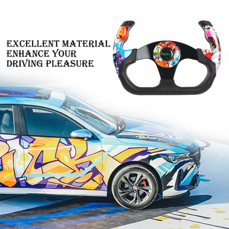 Sacīkšu stūre automašīnai (graffiti dizains; PU materiāls; bez pielāgošanas)