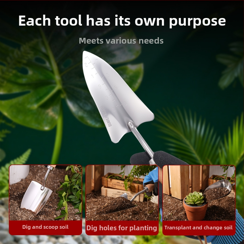 Железна градинска лопата — малка ръчна лопата за копаене и разрохване на почвата, засаждане на цветя и саксии, диви зеленчуци и пляжно събиране; възможна персонализация