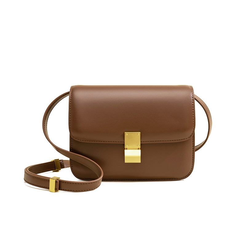 PU kožená taška cez rameno, malý štvorcový tvar, vertikálna silueta krabičky, s viečkom, zapínanie na západku, polysterová podšívka