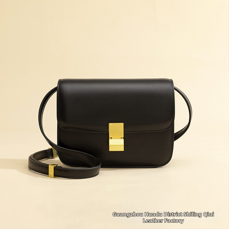 PU kožená taška cez rameno, malý štvorcový tvar, vertikálna silueta krabičky, s viečkom, zapínanie na západku, polysterová podšívka