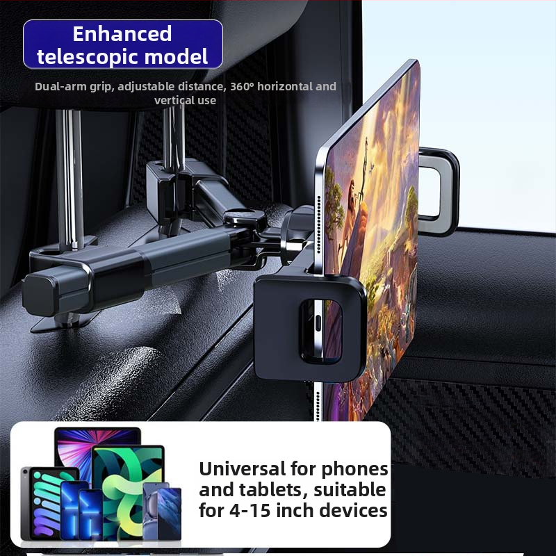 Yiyi držiak na tablet do auta s teleskopickým ramenom - univerzálny pre zadné operadlo, Snap-On upevnenie, 150 g