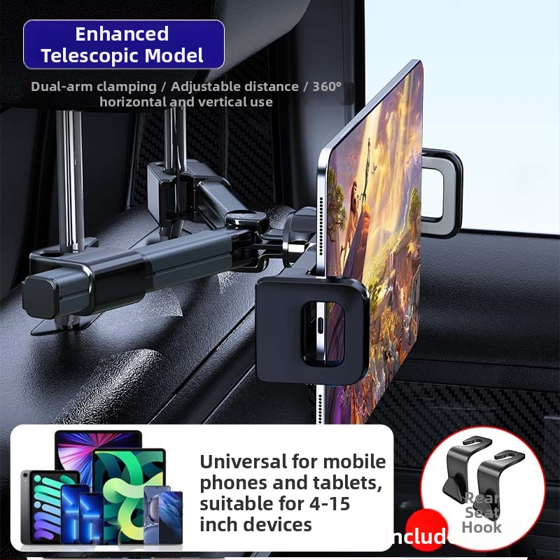 Yiyi držiak na tablet do auta s teleskopickým ramenom - univerzálny pre zadné operadlo, Snap-On upevnenie, 150 g