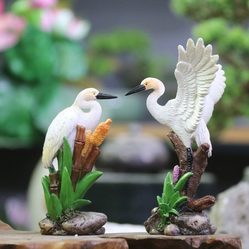 Διακοσμητικό πελεκάνος με βραχώδες τοπίο και ρέον νερό σε μικροτοπίο για μπονσί διακόσμηση - φυσική ρητίνη - κινεζικό στυλ - μάρκα Little humble craftsman