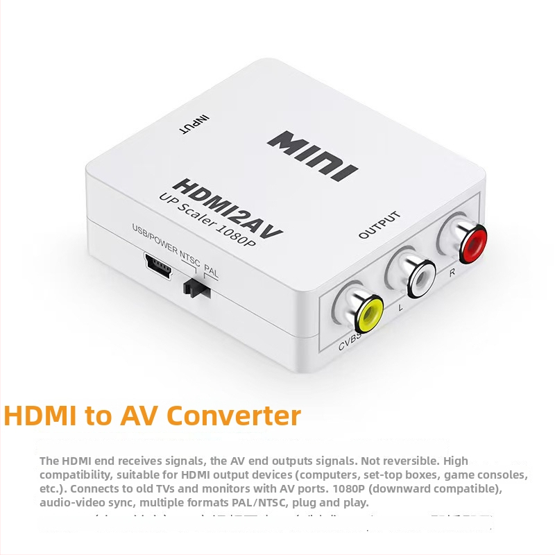 AV‑HDMI video konverter mängukonsoolidele, 1080P, ühildu kõigi süsteemidega, kaugäratus, toitehaldus