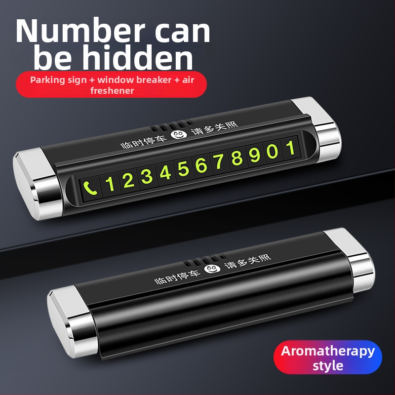 Parkovacia značka pre auto 3-v-1, multifunkčné zariadenie s dočasnou poznávacou značkou, bezpečnostným kladivom a kartou pre mobil – plast, model L-1, pôvod Guangzhou