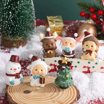 Mini karácsonyi családi állat ornament – gyanta, mini tájkép dekoráció, karton csomagolás