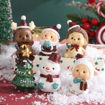Mini karácsonyi családi állat ornament – gyanta, mini tájkép dekoráció, karton csomagolás