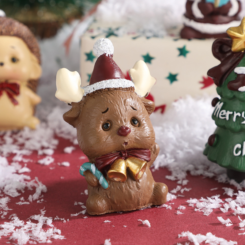 Mini karácsonyi családi állat ornament – gyanta, mini tájkép dekoráció, karton csomagolás