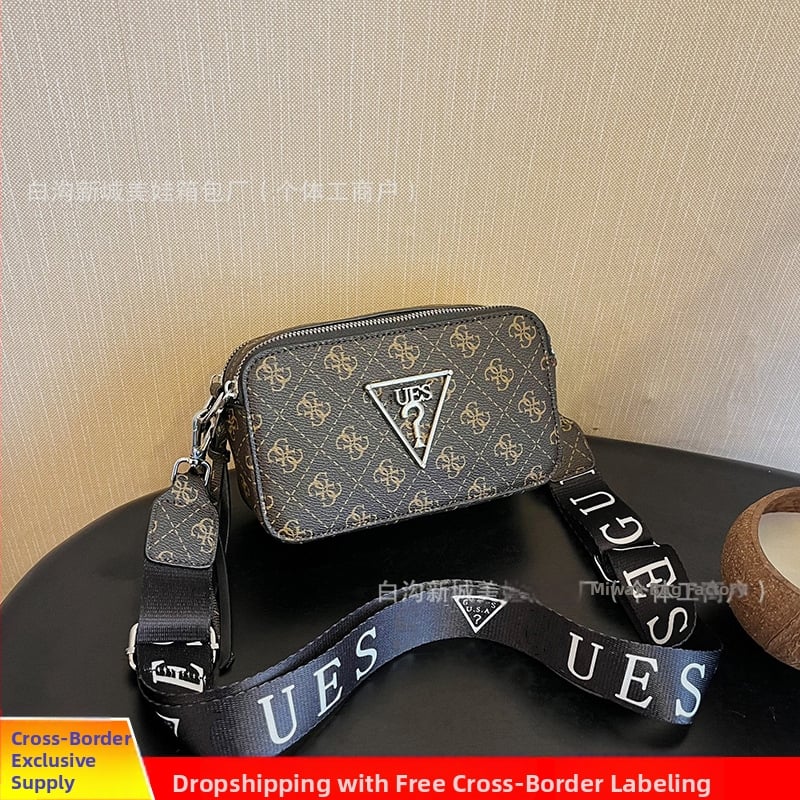 Ženska monogram kvadratna crossbody torbica za kameru, PU koža, horizontalni oblik, zatvarač, unutarnja džep za telefon, jedan remen za rame
