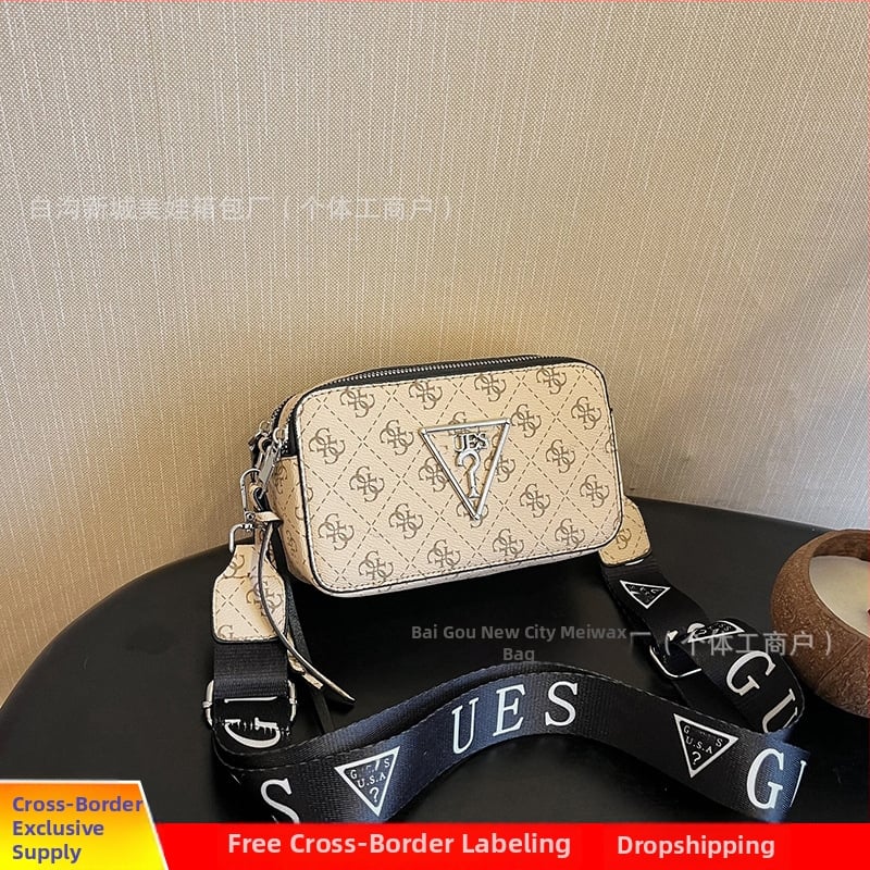 Ženska monogram kvadratna crossbody torbica za kameru, PU koža, horizontalni oblik, zatvarač, unutarnja džep za telefon, jedan remen za rame
