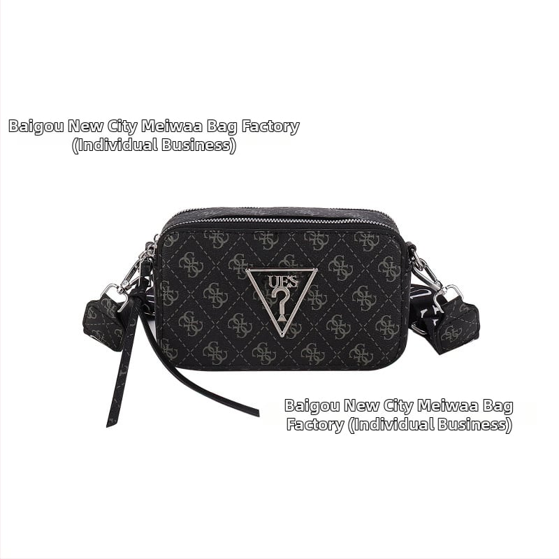 Ženska monogram kvadratna crossbody torbica za kameru, PU koža, horizontalni oblik, zatvarač, unutarnja džep za telefon, jedan remen za rame