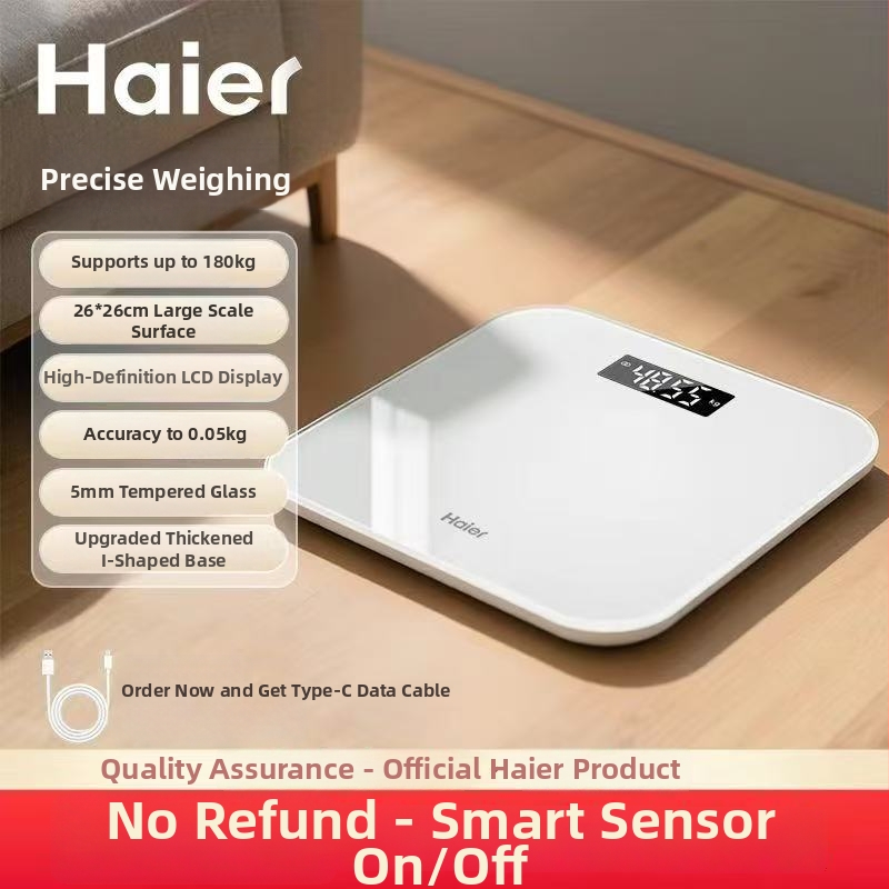 Haier vaga za tjelesnu masu s mjerenjem tjelesne masnoće, kompaktna kućna elektronička vaga, punjiva, jednostavan dizajn, za studente, maksimalna nosivost 360
