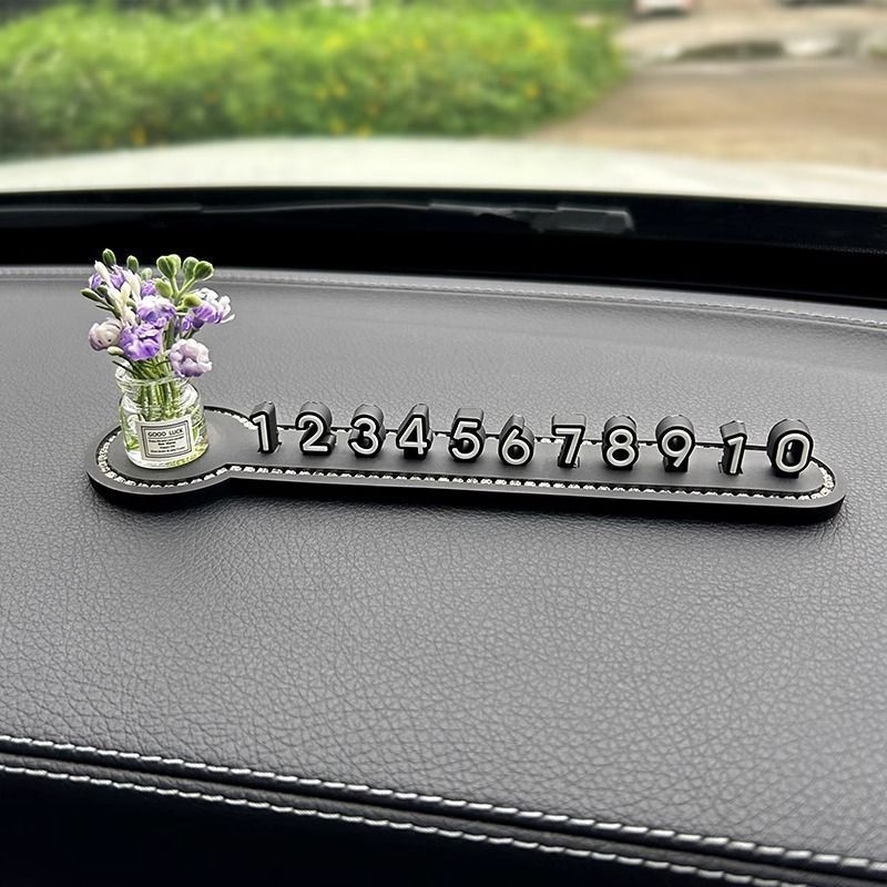 Tabuľka s číslom vozidla, svetelný typ, dizajn karikatúrnej vázy, tabuľka s telefónnym číslom na dočasné parkovanie