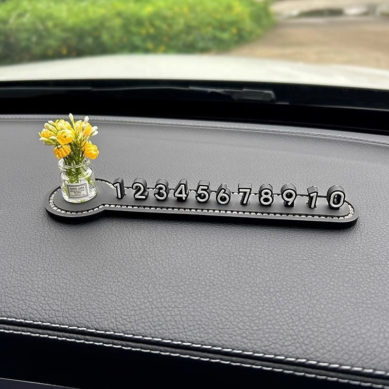 Tabuľka s číslom vozidla, svetelný typ, dizajn karikatúrnej vázy, tabuľka s telefónnym číslom na dočasné parkovanie