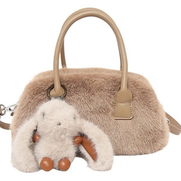 Geantă de damă din pluș — formă pătrată orizontală, închidere cu fermoar, buzunar interior cu fermoar, curea de umăr simplă, toamnă 2025