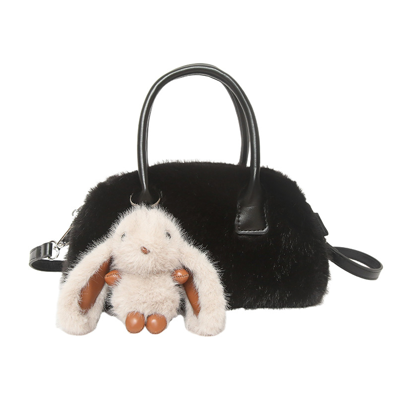 Geantă de damă din pluș — formă pătrată orizontală, închidere cu fermoar, buzunar interior cu fermoar, curea de umăr simplă, toamnă 2025