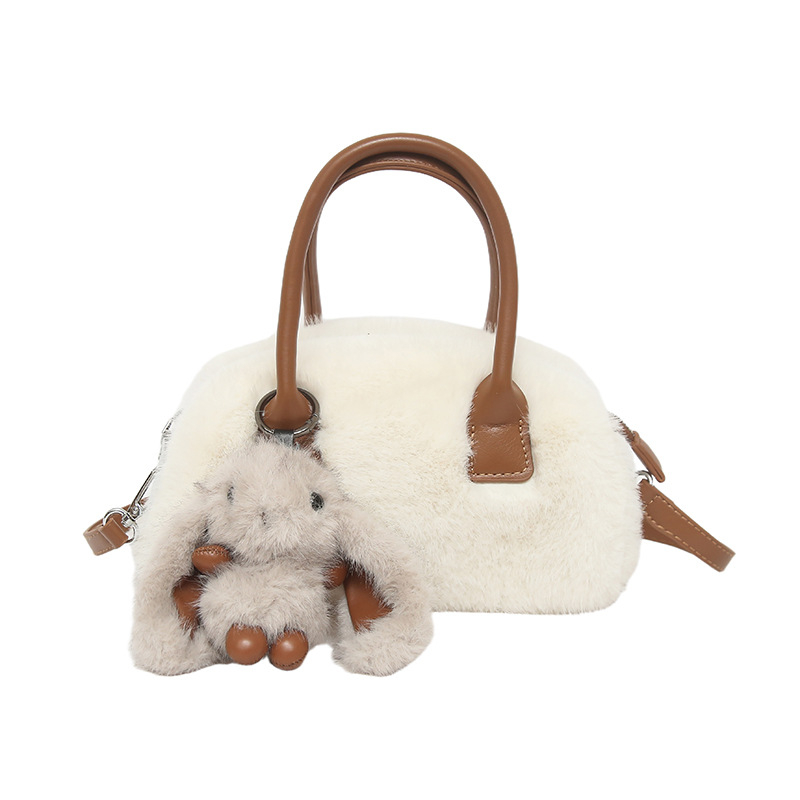 Geantă de damă din pluș — formă pătrată orizontală, închidere cu fermoar, buzunar interior cu fermoar, curea de umăr simplă, toamnă 2025