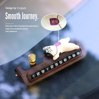 Διακοσμητικό αυτοκινήτου από ρητίνη με γάτα-τυχερή σε καρτούν και προσωρινή πινακίδα στάθμευσης – εσωτερική διακόσμηση αυτοκινήτου, λειτουργία θραύσης παραθύρων