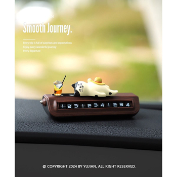 Διακοσμητικό αυτοκινήτου από ρητίνη με γάτα-τυχερή σε καρτούν και προσωρινή πινακίδα στάθμευσης – εσωτερική διακόσμηση αυτοκινήτου, λειτουργία θραύσης παραθύρων