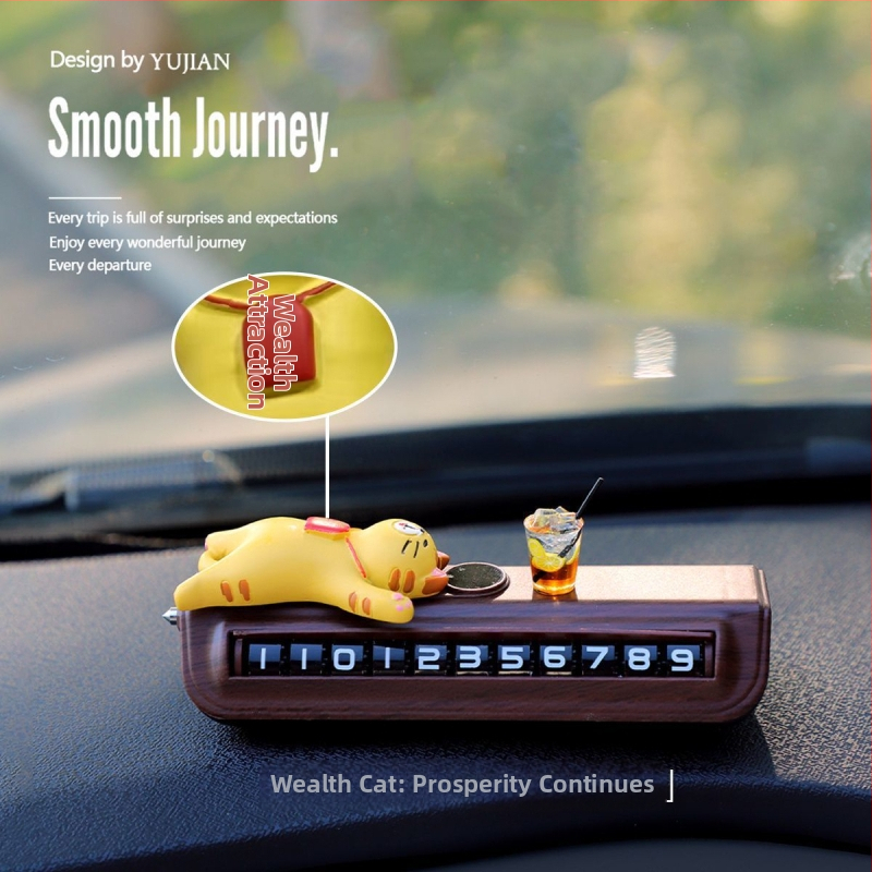 Sveķu karikatūras auto dekors ar laimes kaķi un pagaidu stāvvietas numura plāksni – iekšējā auto dekorācija, logu laušanas funkcija