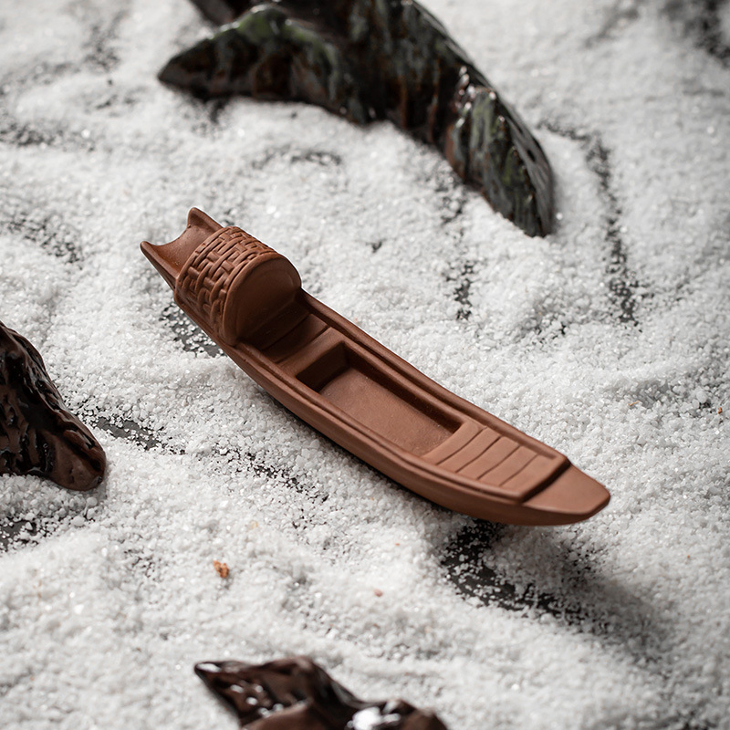 Decor ceramic de barcă – făcut manual, Zen pentru acvariu, micro peisaj