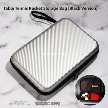 Geantă pentru rachete de ping-pong, husă dură de protecție, capacitate mare, compartimente duale pentru rachete (orizontal și vertical)
