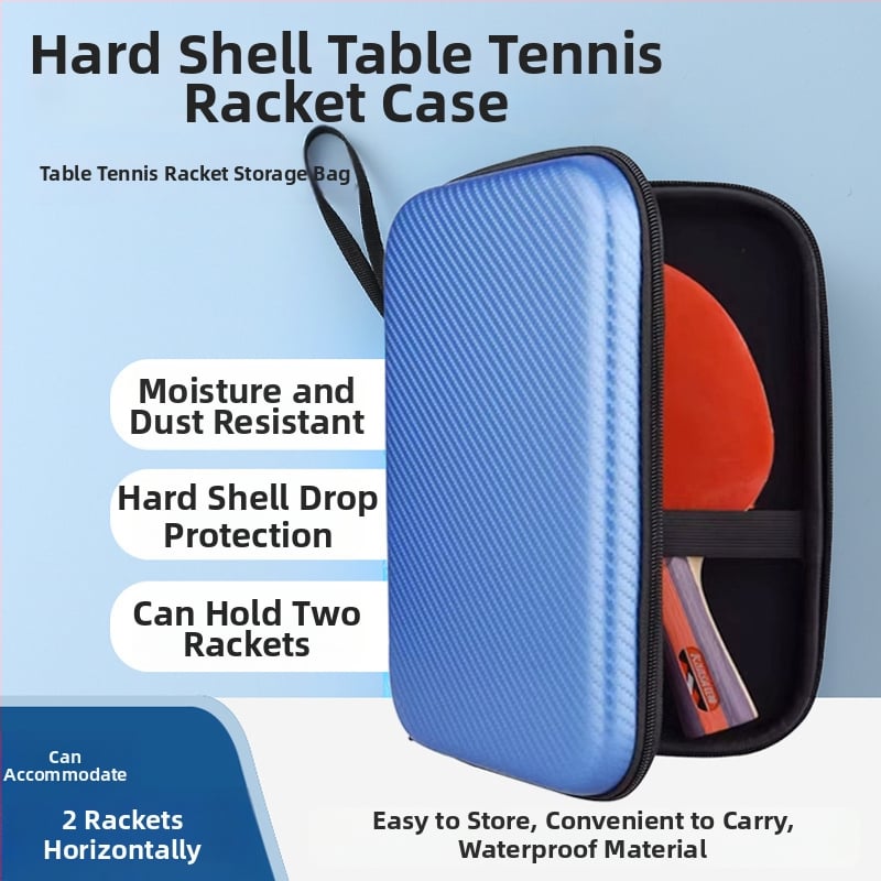 Geantă pentru rachete de ping-pong, husă dură de protecție, capacitate mare, compartimente duale pentru rachete (orizontal și vertical)