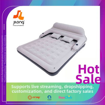 JILONG pripučiamas lova su nugara, stori nugara atrama, nešiojamas lauko oro čiužinys, 6 kg, flokoto paviršiaus tekstūra