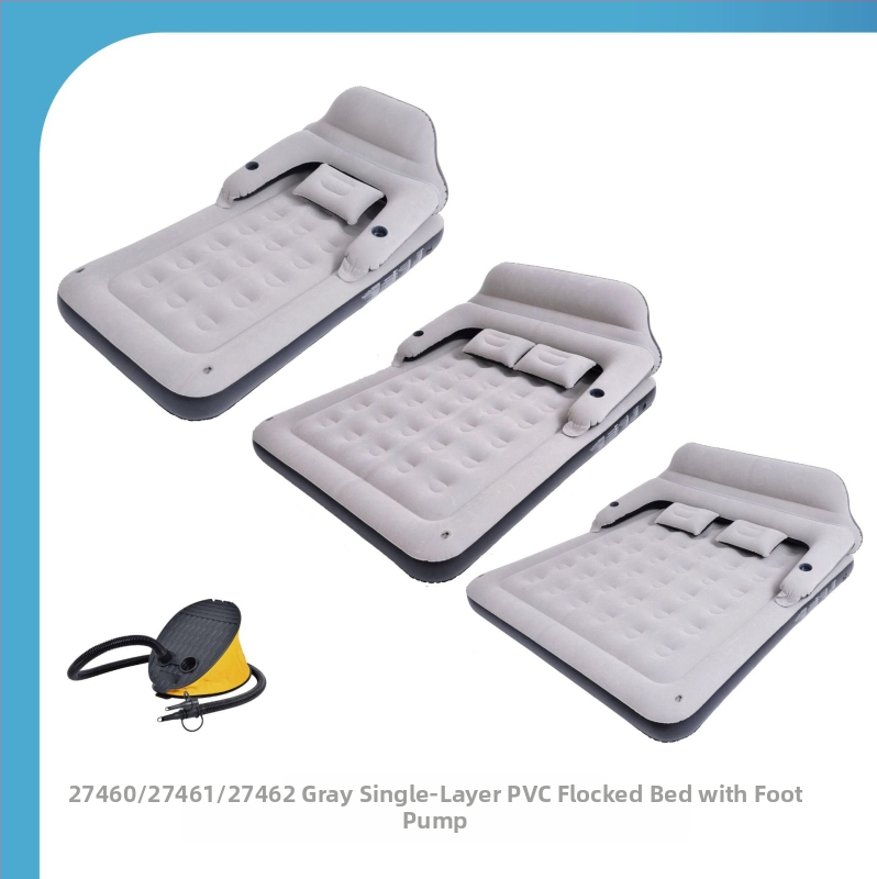 JILONG pripučiamas lova su nugara, stori nugara atrama, nešiojamas lauko oro čiužinys, 6 kg, flokoto paviršiaus tekstūra