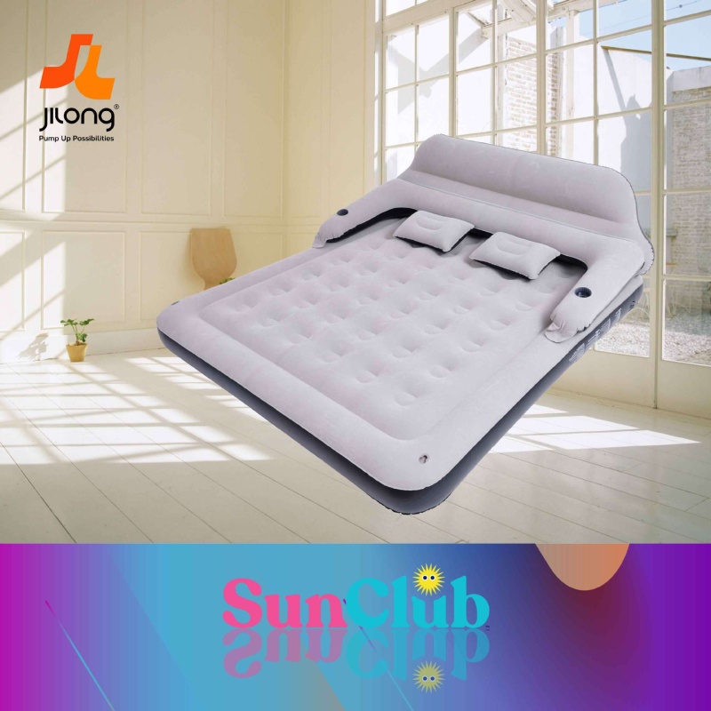 JILONG pripučiamas lova su nugara, stori nugara atrama, nešiojamas lauko oro čiužinys, 6 kg, flokoto paviršiaus tekstūra