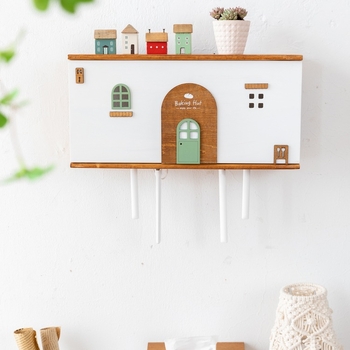 Cutie de depozitare pentru router wireless, montată pe perete, 6 niveluri, decor cu floare de mătase pentru set-top box, depozitare de călătorie