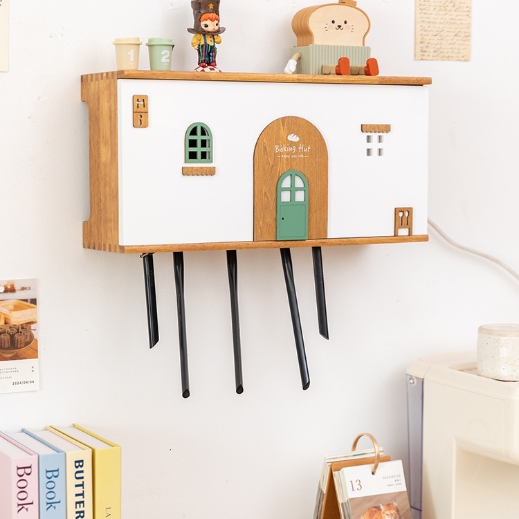 Cutie de depozitare pentru router wireless, montată pe perete, 6 niveluri, decor cu floare de mătase pentru set-top box, depozitare de călătorie