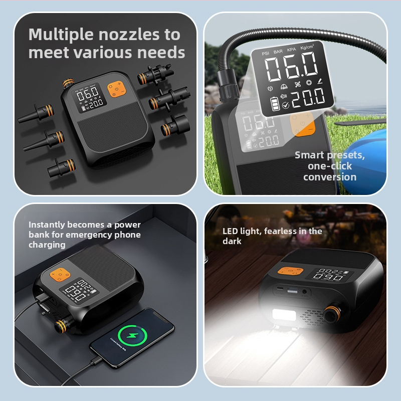 Φορητή Ασύρματη Αντλία Αέρα για Σκηνή, Αυτοκίνητο, SUP και Φουσκωτούς Κύκλους — Ψηφιακή Οθόνη, 80 W, 5 V, Ροή Αέρα 70 L/min, Τροφοδοσία AC/DC