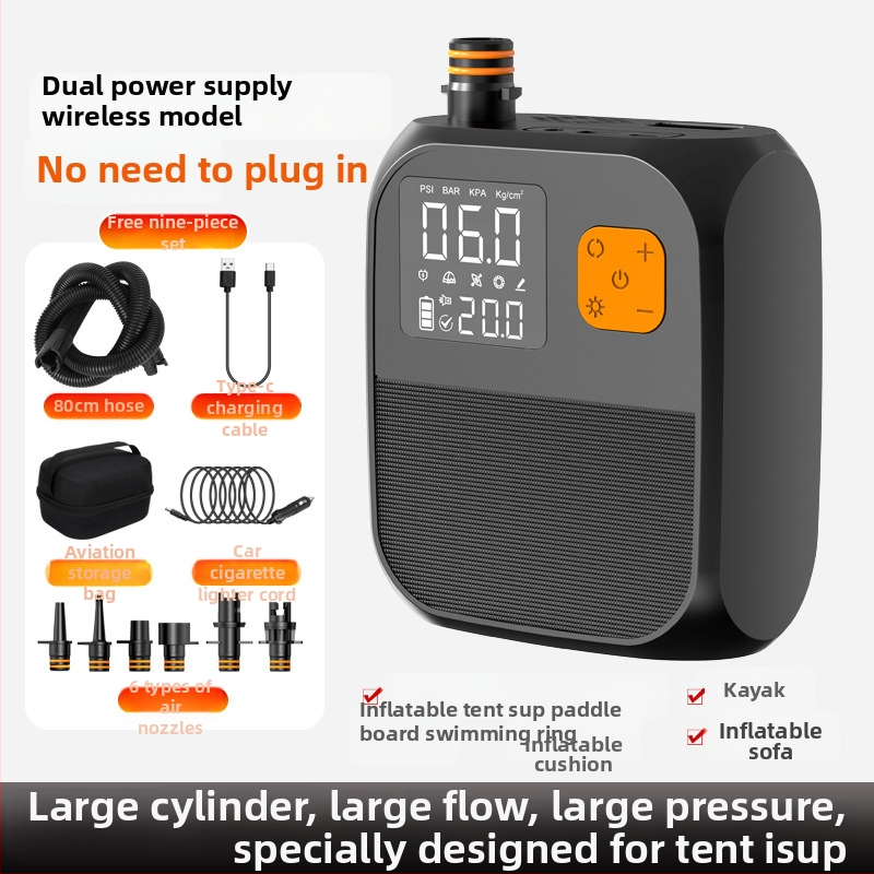 Φορητή Ασύρματη Αντλία Αέρα για Σκηνή, Αυτοκίνητο, SUP και Φουσκωτούς Κύκλους — Ψηφιακή Οθόνη, 80 W, 5 V, Ροή Αέρα 70 L/min, Τροφοδοσία AC/DC