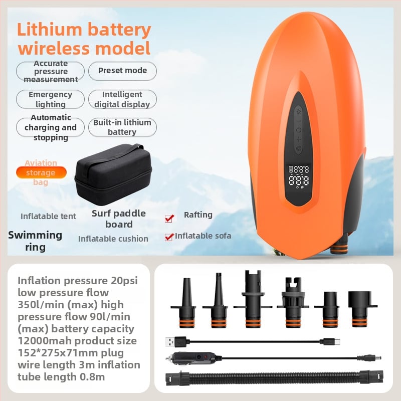Φορητή Ασύρματη Αντλία Αέρα για Σκηνή, Αυτοκίνητο, SUP και Φουσκωτούς Κύκλους — Ψηφιακή Οθόνη, 80 W, 5 V, Ροή Αέρα 70 L/min, Τροφοδοσία AC/DC
