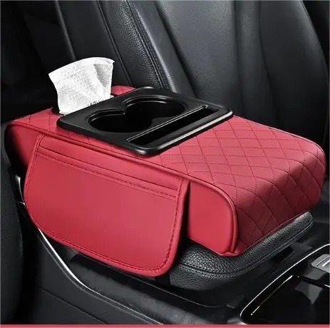 Kožni organizator za automobilsku naslonjač – 4 u 1: kutija za maramice, držač za čaše, središnji spremnik, podignuta jastučić; Podrijetlo: Zhejiang; Marka: Neutral; Opće kompatibilno