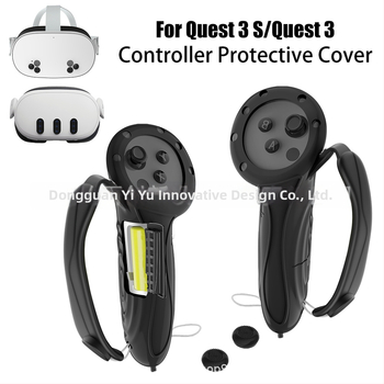 Dlhý rukoväťový silikónový ochranný kryt pre Quest 3/Quest 3s – protišmykový, proti nárazu, proti pádu; Materiály: silikón, PC, nylon, ABS, PP, TPU; Kompatibilita: Quest 3/Quest 3s; Hmotnosť: 160 g