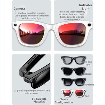 W610 Смарт очила с 8MP AI камера, AI превод и диалог, Bluetooth обаждания, UV защитни слънчеви очила