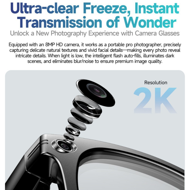 W610 Смарт очила с 8MP AI камера, AI превод и диалог, Bluetooth обаждания, UV защитни слънчеви очила