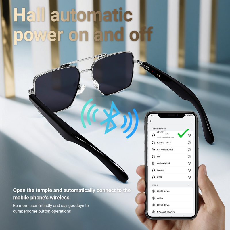 GT30 AI Bluetooth pametne naočale s prijevodom, 1.3MP kamera, nosive na glavi, domet 10 m
