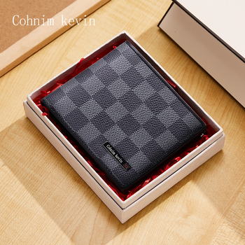 Vīriešu maku no liellopu ādas, rūtains raksts, modelis C05507, zīmols Cohnim Kevin, aizsardzība pret zādzību